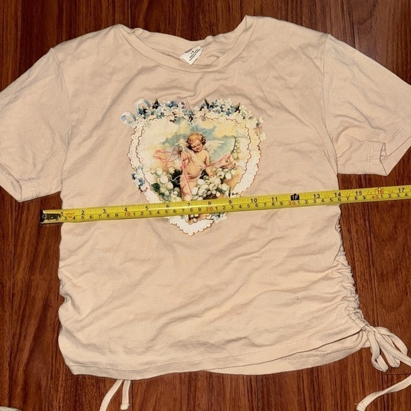 Urban outfitters angel cherub heart ruched t-shirt tee crop top beige neutral L - Picture 5 of 9